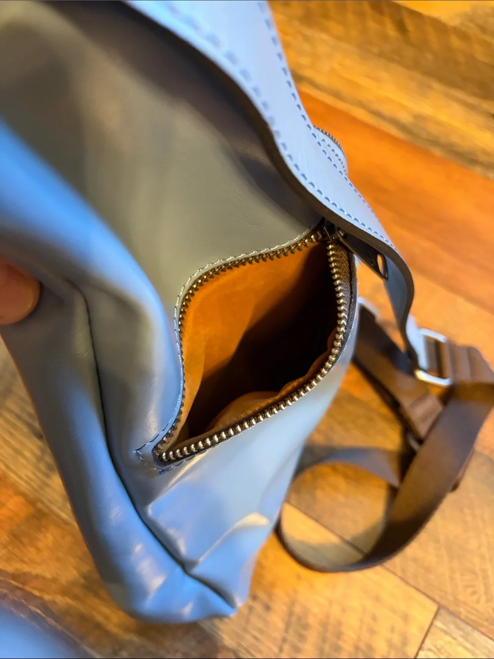Patricia Nash Blue Leather Sling Bag with Braided Detail